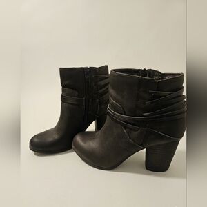 Madden Girl Black Leather Ankle Booties with Wrap Detail
